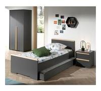 NASH DARK - Chambre 90x200cm + Armoire 2 Portes - Altobuy Gris