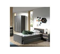 NASH DARK - Chambre 90x200cm + Armoire 3 Portes - Altobuy Gris