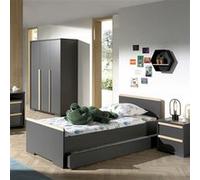 NASH DARK - Chambre 90x200cm + Armoire 3 Portes - Altobuy Gris