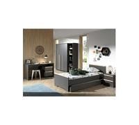 NASH DARK - Chambre 90x200cm + Armoire 3P + Pack Bureau -