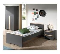 NASH DARK - Lit 90x200cm + Chevet + Armoire 2 Portes - Altobuy Gris