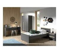 NASH DARK - Lit 90x200cm + Chevet + Armoire 3P + Bureau - Altobuy Gris G