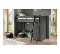 NASH DARK - Pack Combiné Lit Mezzanine 90x200 + Armoire Basse -
