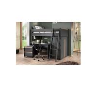 NASH DARK - Pack Combiné Lit Mezzanine 90x200cm + Pack Bureau Complet -