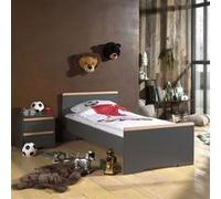 NASH DARK - Pack Lit 90x200cm + Chevet Anthracite et Bois -