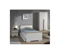 NASH WHITE - Chambre 90x200cm + Armoire 2 Portes -
