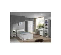 NASH WHITE - Chambre 90x200cm + Armoire 2P + Pack Bureau -