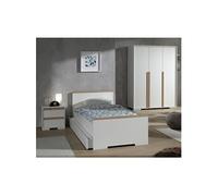 NASH WHITE - Chambre 90x200cm + Armoire 3 Portes -