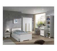 NASH WHITE - Chambre 90x200cm + Armoire 3P + Pack Bureau -