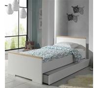 NASH WHITE - Lit 90x200cm Blanc et Bois avec Tiroir de Lit - Altobuy Blanc