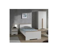 NASH WHITE - Lit 90x200cm + Chevet + Armoire 2 Portes - Altobuy Blanc