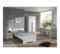NASH WHITE - Lit 90x200cm + Chevet + Armoire 2P + Bureau - Altobuy Blanc