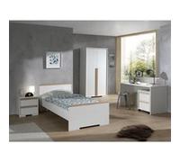 NASH WHITE - Lit 90x200cm + Chevet + Armoire 2P + Bureau + Caisson - Altobuy Blanc