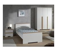 NASH WHITE - Lit 90x200cm + Chevet + Armoire 3 Portes - Altobuy Blanc