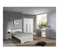 NASH WHITE - Lit 90x200cm + Chevet + Armoire 3P + Bureau + Caisson - Altobuy Blanc