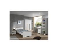 NASH WHITE - Lit 90x200cm + Chevet + Armoire 3P + Pack Bureau - Altobuy Blanc G