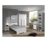 NASH WHITE - Lit 90x200cm + Chevet + Armoire 3P + Pack Bureau - Altobuy Blanc
