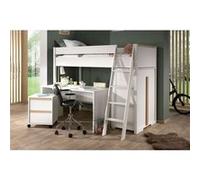 NASH WHITE - Pack Combiné Lit Mezzanine 90x200cm + Pack Bureau Complet -
