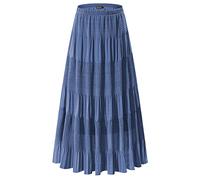 NASHALYLY Femme Longue Taille Haute Décontractée Plissée Maxi Ceinture Jupe | Jupe trapèze à volants à volants, ourlet fluide en couches, joli design de couche, tenues d'été décontractées