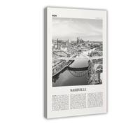 Nashville - Impression sur toile - Pont noir et blanc, Tennessee, États-Unis, États-Unis, Amérique du Nord - Carte de ville rétro - Paysage de voyage - Décoration murale moderne - 50 x 75 cm