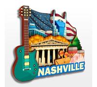 Nashville Tennessee USA Amérique Aimant de réfrigérateur 3D en bois Souvenirs de voyage faits à la main Artisanat Aimant de réfrigérateur Autocollants Décoration d'intérieur Collection Cadeau