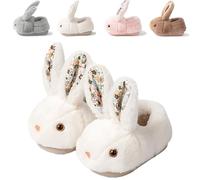 Nasogetch Chaussons Enfant Fille Hiver Pantoufles Antidérapants Bébé Peluche Lapin Mignon Chaud Chaussures Fermé Beige 150 21/22 EU