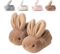 Nasogetch Chaussons Enfant Garçon Hiver Pantoufles Antidérapants Bébé Peluche Lapin Mignon Chaud Chaussures Fermé Marron 160 23/24 EU