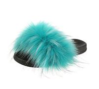 Nasogetch Chaussons Femme Pantoufles Peluche Fausse Fourrure Bout Ouvert Sandales Filles 028 Turquoise 38/39EU