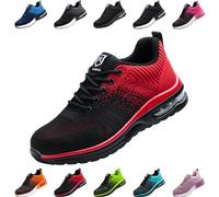 Nasogetch Chaussures de Sécurité Hommes Femme Basket de Securite Légère Confortable Respirante Embout Acier Protection Chaussures de Travail Rouge EU 44