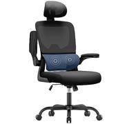 naspaluro Chaise Bureau Ergonomique avec Soutien Lombaire Adaptatif en C, Appui-Tête Réglable, Siege Ergonomique Maille Respirante, Office Chair Accoudoirs Rabattables, pour Bureau et Maison, Noir