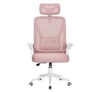 naspaluro Chaise de Bureau Ergonomique avec Accoudoirs Rabattables à 90°, Soutien Lombaire Unique, Appui-tête Réversible, Maille Respirante, Siège Pivotant à 360° avec Fonction Swing, Rose