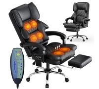naspaluro Chaise de Bureau Ergonomique avec Fonction de Massage, Assise chauffante, Repose-Pieds, Chaise d'ordinateur en Cuir PU, Assise et Appui-tête rembourrés, Noir