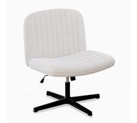 naspaluro Chaise de Bureau sans Accoudoirs, Fauteuil de Bureau avec Large Assise sans roulettes, Fauteuil Pivotant en Velours, Chaise de Maquillage Dossier Inclinable et Hauteur Réglable, Beige