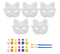 NASSMOSSE 1 Ensemble de Masques de Chat et Peinture phosphorescente, Comprenant 5 Masques Chat Therian avec Maille pour Les Yeux, 2 Bandes Peinture néon et 2 pinceaux, kit Bricolage Halloween pour