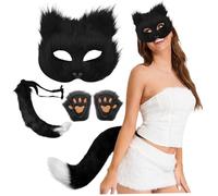 NASSMOSSE 3PCS / Set Therian Gear, Therian Mask and Tail, Gants Set Half Face Fox Mask avec Une Queue à Fourrure à Boucle réglable pour Halloween Cosplay Fox Mask