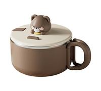 NASSMOSSE Bol à ramen avec couvercle, 1200 ml, bol à nouilles instantanées avec poignées, cuiseur ramen portable et mignon pour soupes, nouilles, raviolis, salades (marron).