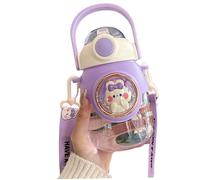 NASSMOSSE Bouteille d'eau kawaii avec paille en silicone, bouteilles d'eau portables de 820 ml avec bandoulière réglable, bouteille de dessin animé à l'épreuve pour l'extérieur et sports