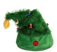 NASSMOSSE Chapeau de Noël avec musique et arbre de Noël électrique - Chapeau Père en peluche verte chantant - Jouet amusant à piles - Chapeaux pour adultes et enfants - Décoration