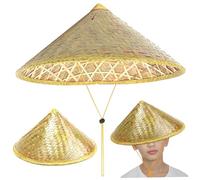 NASSMOSSE Chapeau de Riz, Chapeau Conique Oriental Chinois en Bambou avec Corde réglable, 35, 6 cm, Tissage de Paille Riz, Casquette Pluie Touristique pour la pêche des Agriculteurs, Jaune Clair