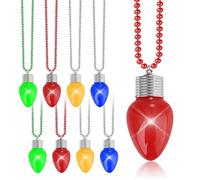 NASSMOSSE Collier de Lumière de Noël 8PCS Collier Noël Lumineux avec des Perles Vertes Jaunes Rouges Bleues pour Pull Laid Fournitures Fête du Nouvel An