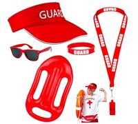 NASSMOSSE Costume Alerte à, ensemble de 5 costumes de sauveteur avec chapeau sauveteur, flotteur gonflable, bracelet, lunettes soleil et sifflet pour femmes et hommes, fête cosplay sur la plage