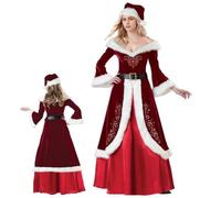 NASSMOSSE Costume de Mme Claus pour Adultes 3Pcs/Set Robe de Mme Claus avec Chapeau Ceinture Jupe Costume Père Noël pour Fête Noël Cosplay Anniversaire Spectacle Scolaire XL