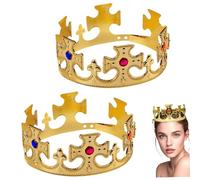 NASSMOSSE Couronne de roi 2 pièces, accessoire de Costume couronne Prince en plastique léger et sûr doré, accessoire d'Halloween pour enfants garçons