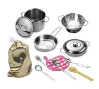 NASSMOSSE Ensemble de casseroles et poêles en Acier Inoxydable pour Enfants, 12 pièces/Ensemble, ustensiles de Cuisine avec Sac Rangement