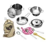 NASSMOSSE Ensemble de Jeu de casseroles et poêles pour Enfants, 12 pièces, en Acier Inoxydable, pour Faire Semblant Cuisiner avec Sac