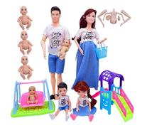 NASSMOSSE Ensemble de poupées : poupée réaliste et sans Danger avec bébé dans Le Ventre, Papa et 2 Enfants, 5 Personnes avec Accessoires de Maison poupée, Jouet d'imitation pour Enfants