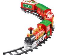 NASSMOSSE Ensemble de Train de noël, Son Lumineux, père noël sur traîneau, Train Autour et sous l'arbre, Jouets fête électriques pour Enfants et Famille