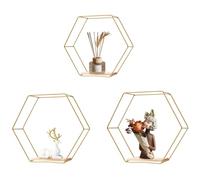 NASSMOSSE Étagères hexagonales de 3pcs, étagères flottantes hexagonales dorées à 3 Taille, étagères murales hexagonales incorporées minimalistes et Robustes pour la Maison, l'hôtel, Le Restaurant