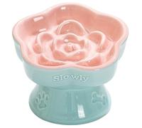 NASSMOSSE Gamelle Anti-glouton en céramique, surélevée et inclinée. Convient aux croquettes et à la pâtée. Forme de Fleur. Convient aux Chiens.