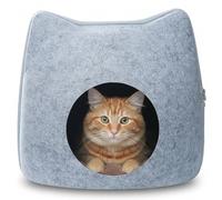 NASSMOSSE Grotte pour Chat en Feutre, Maison Semi-fermée en Forme de tête de Chat, griffoir, lit Douillet avec Fermeture éclair, 41 x 38 x 36 cm, Gris Clair
